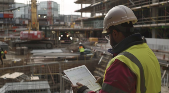 Construction project manager reviewing a detailed construction programme schedule